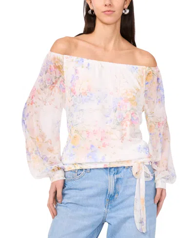 Vince Camuto Women's Printed Off-the-shoulder Tied-hem Top In White