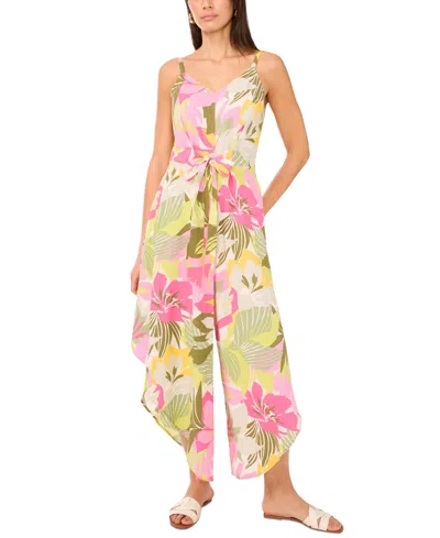 Vince Camuto Women's Floral-print Angled-hem Sleeveless Jumpsuit