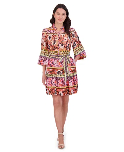 Vince Camuto Women's Floral-print Belted Tiered Dress In Coq