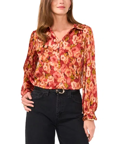 Vince Camuto Blurred Floral Yoryu Button-up Shirt In Rose Clay