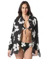 Vince Camuto Women's Floral-print Cotton Cover-up Shirt In Black