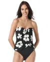 Vince Camuto Women's Floral-print Draped Tankini Top In Black
