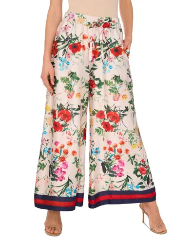 Vince Camuto Women's Floral-print Drawstring Wide-leg Pants In Ivory Floral
