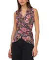 Vince Camuto Floral Crossover Wrap Front Tank In Rich Black