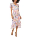 Vince Camuto Floral Tiered Chiffon Cocktail Dress In Ultra White