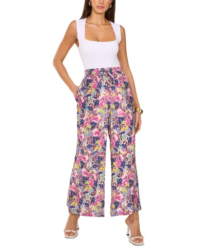Vince Camuto Women's Floral-print Mid-rise Wide-leg Pants In Violet Blush