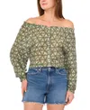 Vince Camuto Women's Floral-print Off-the-shoulder Blouse In Dark Green