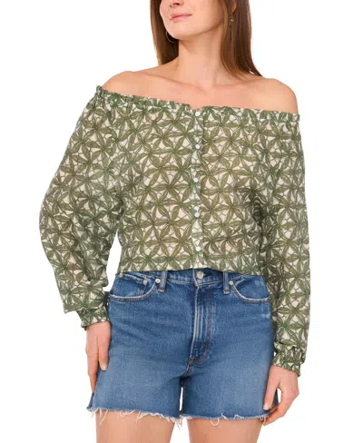 Vince Camuto Women's Floral-print Off-the-shoulder Blouse In Dark Green