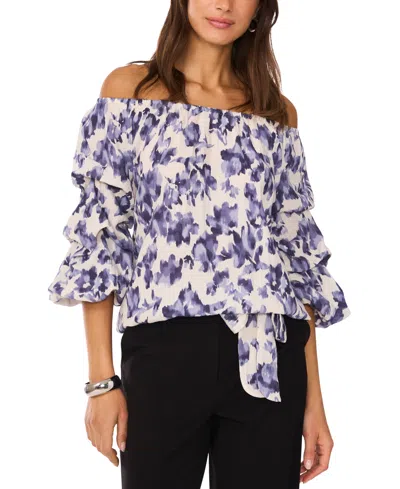 Vince Camuto Women's Floral Off-the-shoulder Bubble 3/4-sleeve Tie-front Blouse In Serene Sky