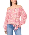 Vince Camuto Floral Off The Shoulder Tie Hem Top In Pink
