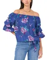 Vince Camuto Floral Off The Shoulder Bubble Sleeve Top In Dusty Lavender