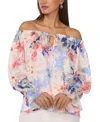 Vince Camuto Floral Keyhole Off The Shoulder Top In Ultra White