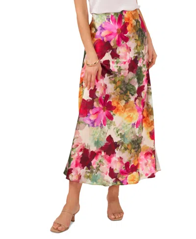 Vince Camuto Women's Floral-print Pull-on A-line Midi Skirt In Pink Floral
