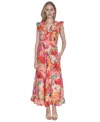 Vince Camuto Plus Size Printed Ruffle Flutter-sleeve Tiered Midi Dress In Multi