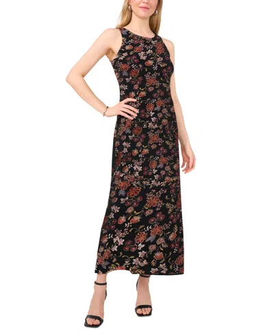 Vince Camuto Women's Floral Sleeveless Keyhole-back Crewneck Maxi Dress In Rich Black