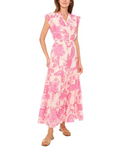 Vince Camuto Women's Floral-print Smocked-waist Maxi Dress In Pink Orchid
