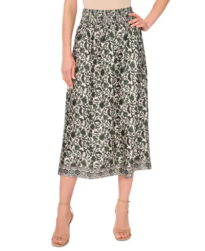 Vince Camuto Women's Floral-print Smocked-waist Skirt