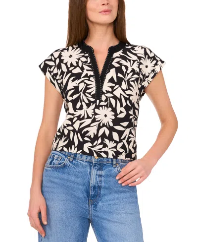 Vince Camuto Women's Floral-print Split-neck Cap-sleeve Top