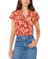 Vince Camuto Print Split Neck Top In Rose Clay