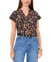 Vince Camuto Floral Short Sleeve Georgette Top In Rich Black
