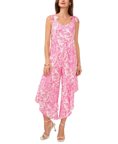 Vince Camuto Women's Floral-print Tie-shoulder Asymmetrical-hem Jumpsuit In Hot Pink