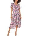 Vince Camuto Plus Size Floral-print Surplice Tiered Maxi Dress In Violet Blush