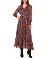 Vince Camuto Floral Long Sleeve Asymmetric Hem Dress In Rich Black