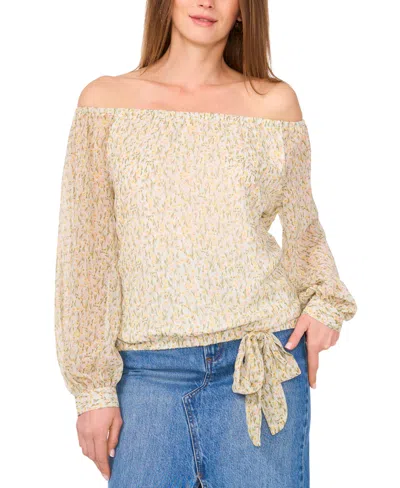 VINCE CAMUTO WOMEN'S FLORAL OFF-THE-SHOULDER LONG-SLEEVE TIE-FRONT BLOUSE
