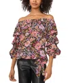 Vince Camuto Floral Off The Shoulder Bubble Sleeve Top In Rich Black