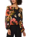 Vince Camuto Women's Floral Off-the-shoulder Long-sleeve Tie-front Blouse In Coral