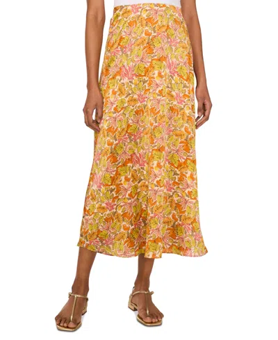 Vince Camuto Women's Floral-printed Satin Midi Skirt In Crushed Orange