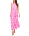 Vince Camuto Print Tiered Ruffle Sleeveless Maxi Dress In Hot Pink