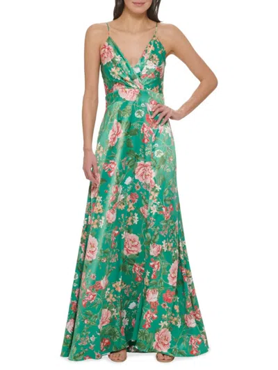 Vince Camuto Women's Floral Satin A Line Gown In Green Multi