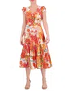 Vince Camuto Womens Flutter Sleeve Floral Print Midi Dress In Neutral
