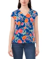 VINCE CAMUTO WOMEN'S FLORAL V-NECK CAP SLEEVE KNIT TOP