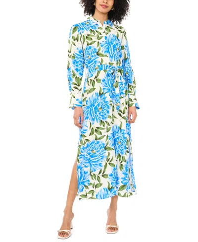 Vince Camuto Women's Floral-print Collared Maxi Dress In Blue