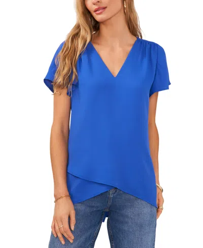 Vince Camuto Women's Flutter Sleeve Crossover Hem Top In Sapphire S