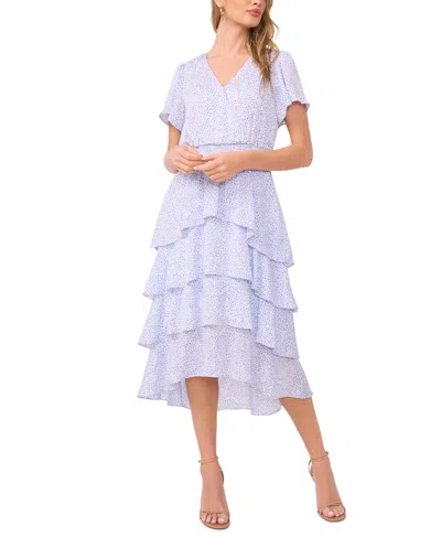 Vince Camuto Abstract Print Tiered Midi Dress In Blue