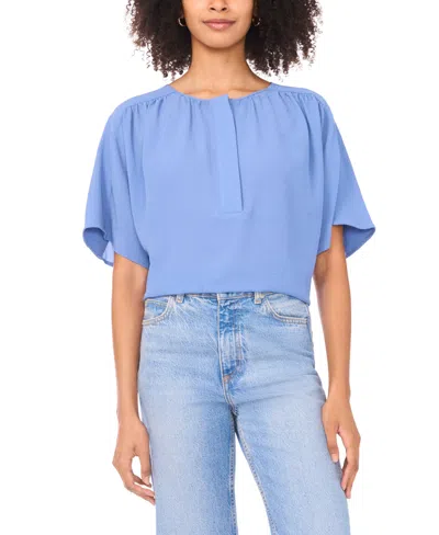 Vince Camuto Short Sleeve Front Shirring Blouse In Blue