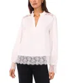 Vince Camuto Ruffle & Lace Trim Hammered Satin Top In White
