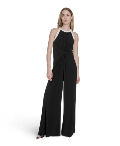 Vince Camuto Women's Halter Twist-front Wide-leg Jumpsuit In Black