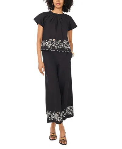 Vince Camuto Women's High Rise Tie-waist Scallop Hem Pants In Black
