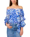 Vince Camuto Ikat Print Off The Shoulder Bubble Sleeve Top In Royal Azure
