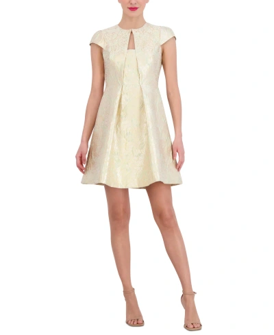 Vince Camuto Women's Jacquard Cap-sleeve Fit & Flare Dress In Pistachio