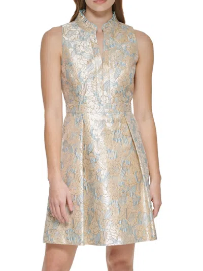 Vince Camuto Women's Jacquard Fit & Flare Dress In Blue Beige