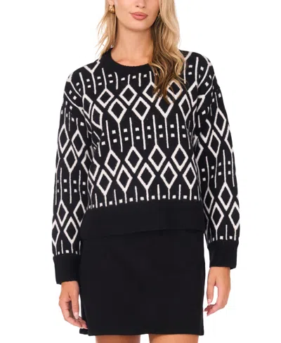 VINCE CAMUTO WOMEN'S JACQUARD LONG SLEEVE SWEATER