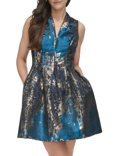 Vince Camuto Women's Jacquard Metallic Sleeveless Minidress In Blue