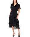 Vince Camuto Four Tiered Flutter Sleeve Chiffon Midi Dress In Rich Black