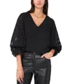 Vince Camuto Women's Jacquard V-neck Blouson-sleeve Top In Rich Black