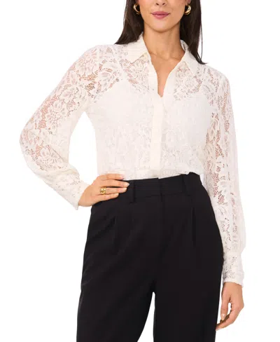 Vince Camuto Women's Lace-overlay Button-down Top In New Ivory